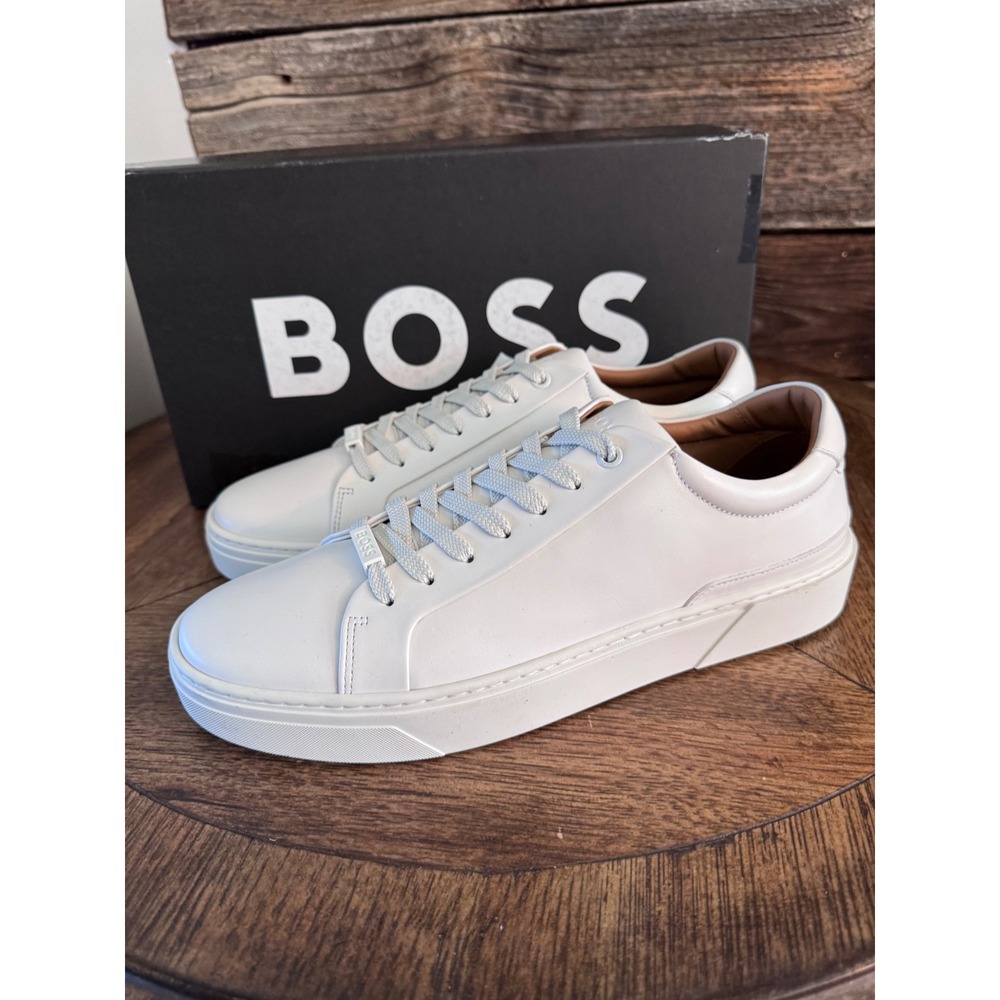 Hugo Boss Gary Tenn White Leather Sneakers Mens US 11 EU 44 Made in Italy